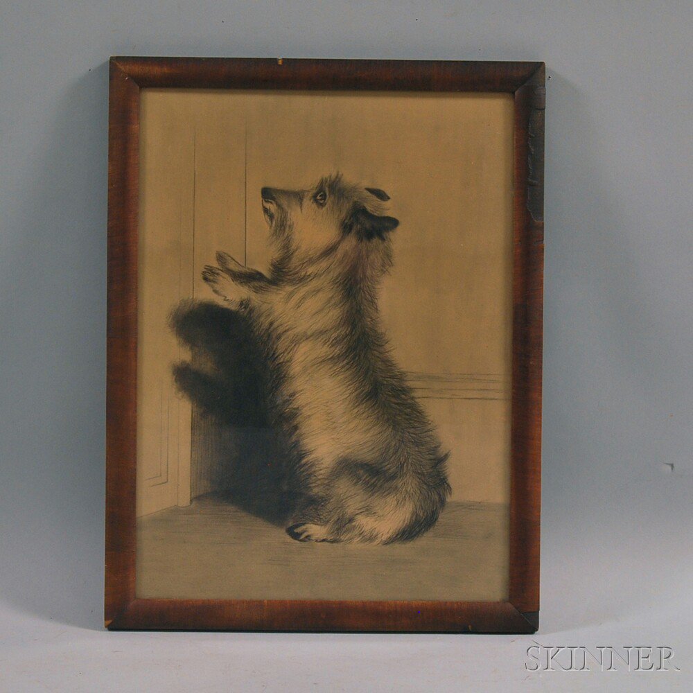 Appraisal: American School th Century Begging Terrier Unsigned inscribed Drawn by