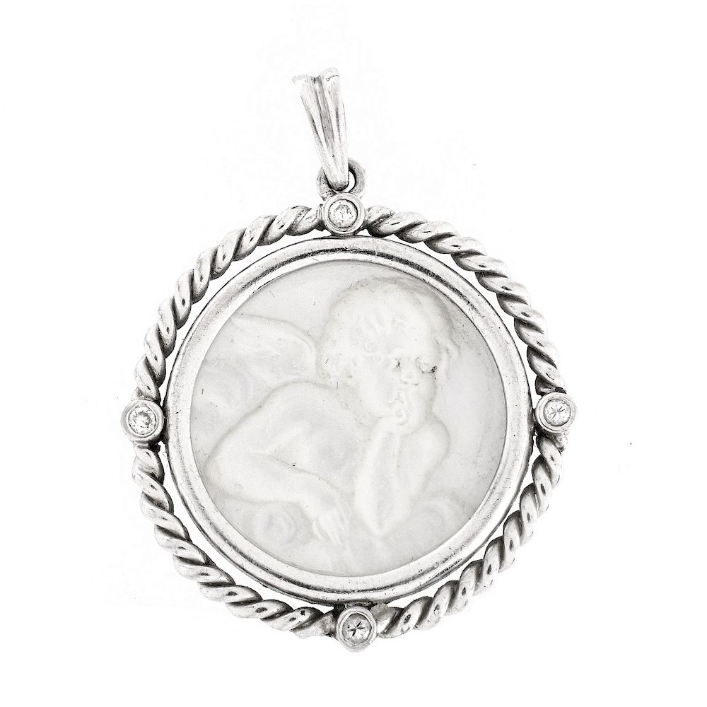 Appraisal: Diamond K and Carved MOP Cameo Pendant Vintage Karat White