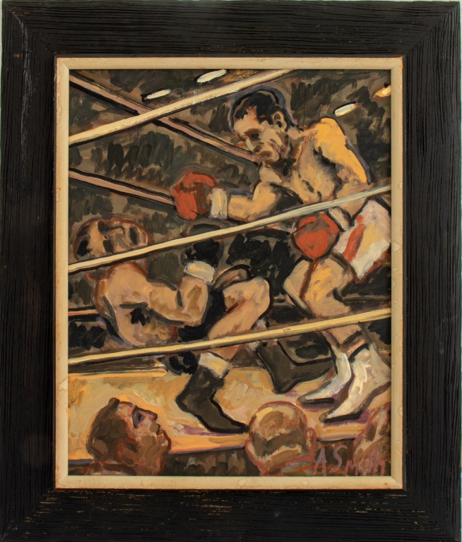 Appraisal: AL SMITH BOXING SCENE OIL ON BOARD Al Smith American