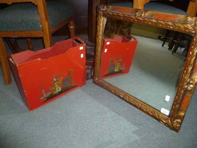 Appraisal: A 'S GILT AND PAINTED FRAME MIRROR and a red