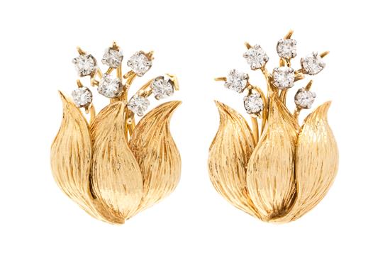 Appraisal: Sale Lot A Pair of Yellow Gold and Diamond Tulip