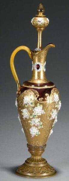 Appraisal: Moser Cranberry Wine Decanter Description Circa Has high relief floral