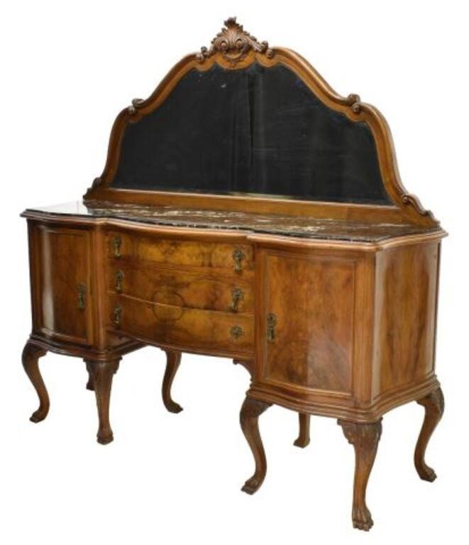 Appraisal: Italian Venetian burled walnut sideboard and mirror th c beveled