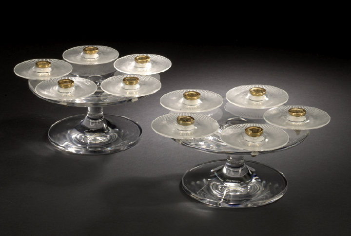 Appraisal: Good Pair of Lalique Crystal Circular Five-Light Candelabra third quarter