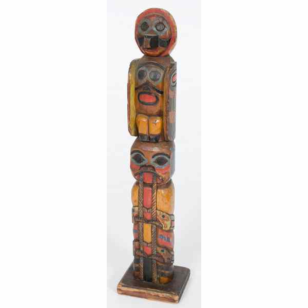 Appraisal: Northwest Coast Painted Totem Pole two figure totem painted using