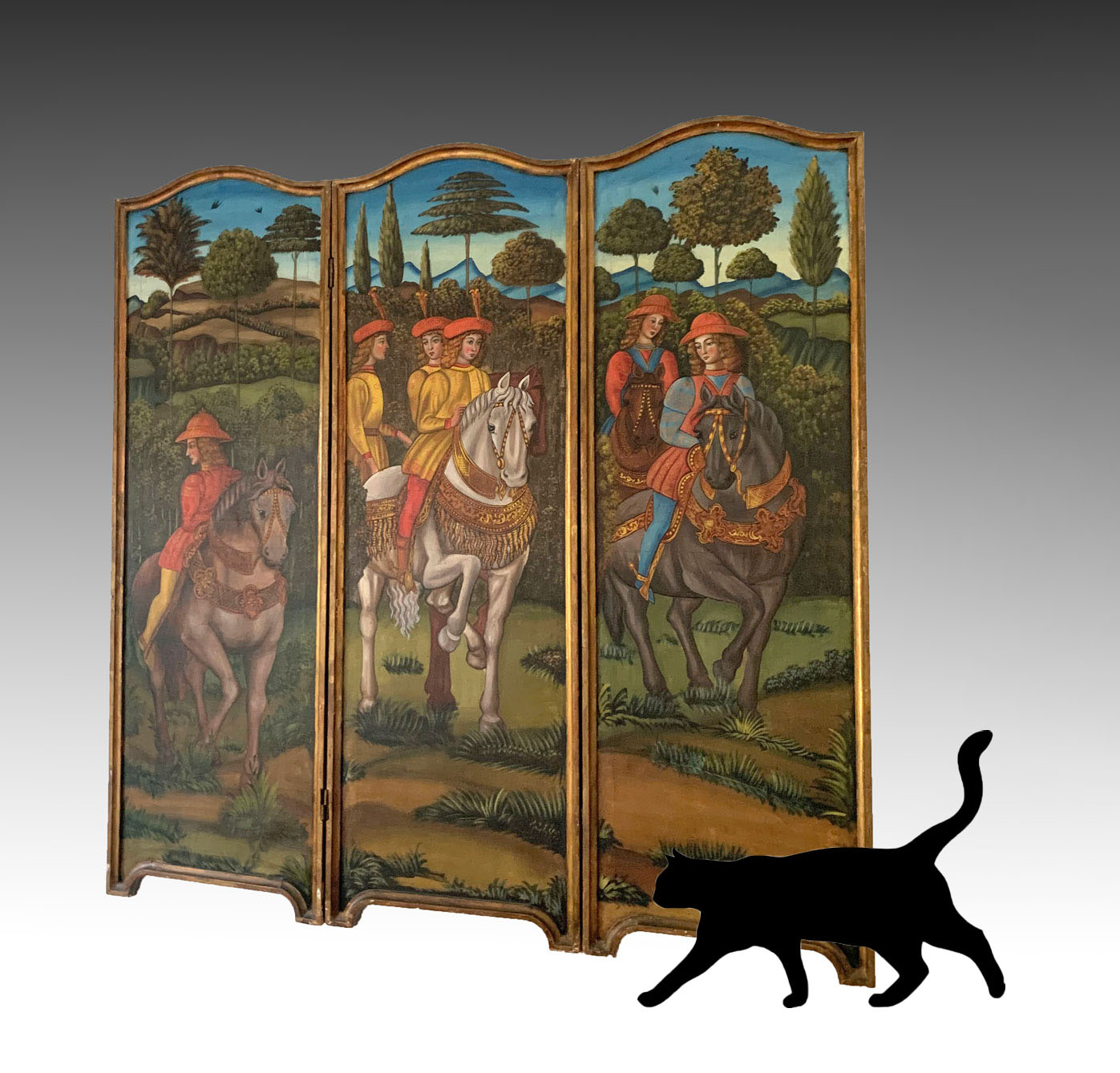 Appraisal: PAINTED PANEL FIGURAL SCREEN After Gozzoli Benozzo This panel screen