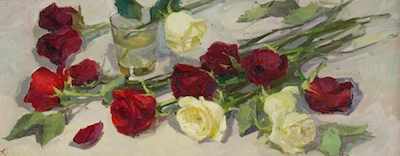 Appraisal: Olga Kalashnikova Russian b Roses Oil on canvas laid on