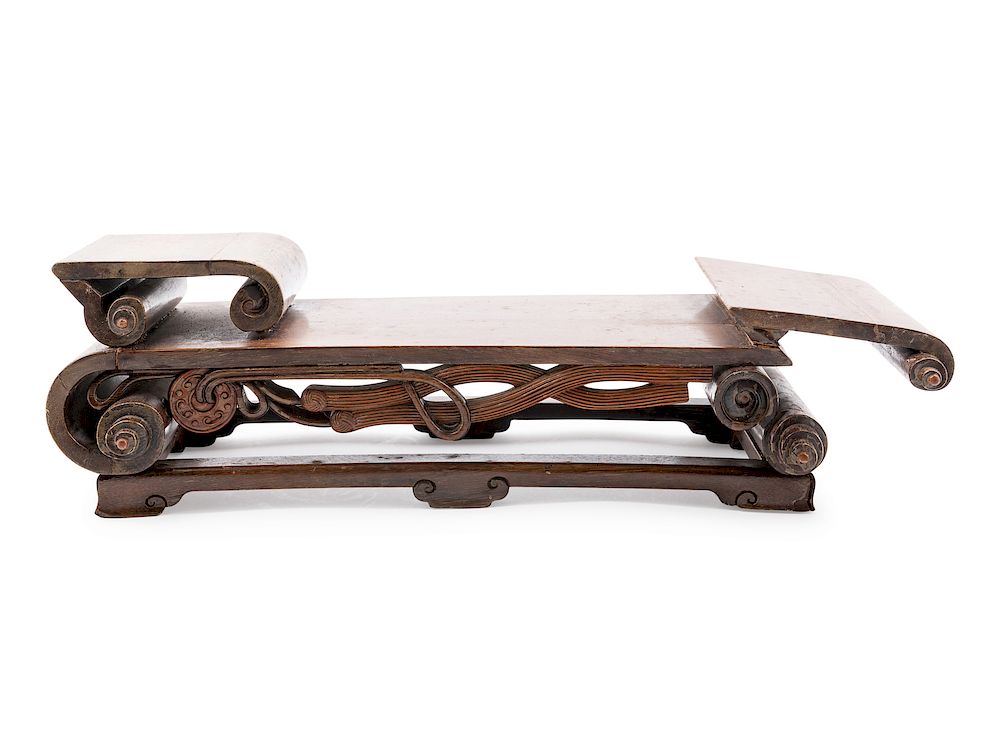 Appraisal: A Chinese Hardwood Scroll-Form Stand Length in cm A Chinese