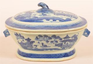 Appraisal: Canton Oriental Porcelain Vegetable Dish Canton th Century Blue and