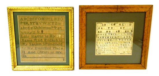 Appraisal: Two th C cross stitch samplers framed behind glass one