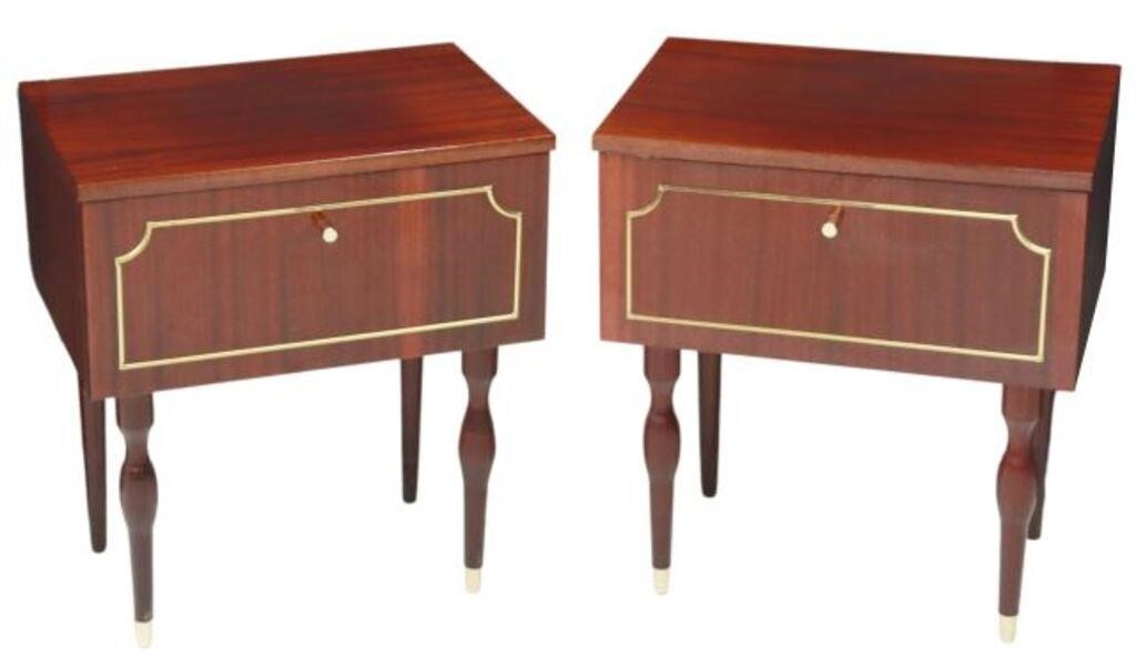 Appraisal: pair Mid-century modern mahogany bedside cabinets c s fall front