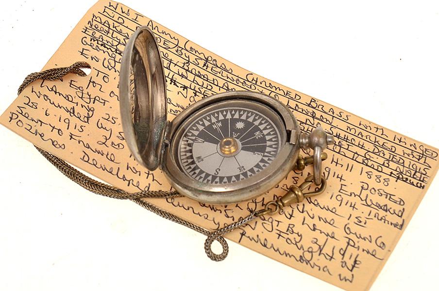 Appraisal: A WWI ARMY COMPASS BELIEVED TO HAVE BEEN USED BY