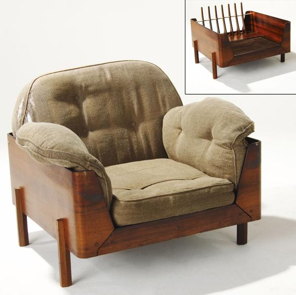 Appraisal: STYLE OF JORGE ZALSZUPIN Rosewood plywood lounge chair with slatted