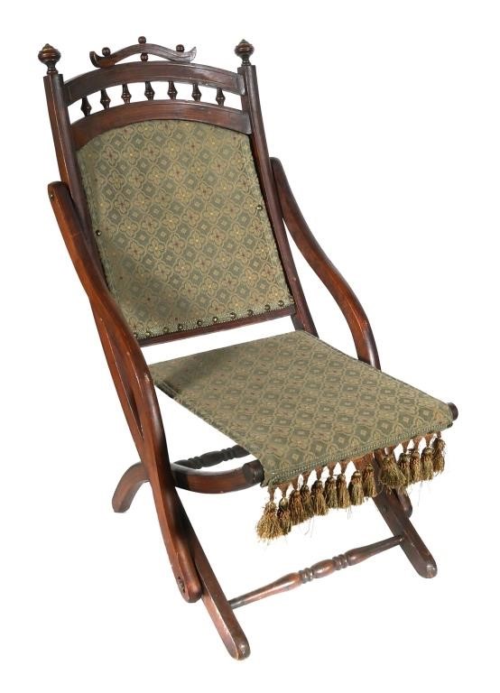 Appraisal: Folding Civil War era camp chair with remnant of E