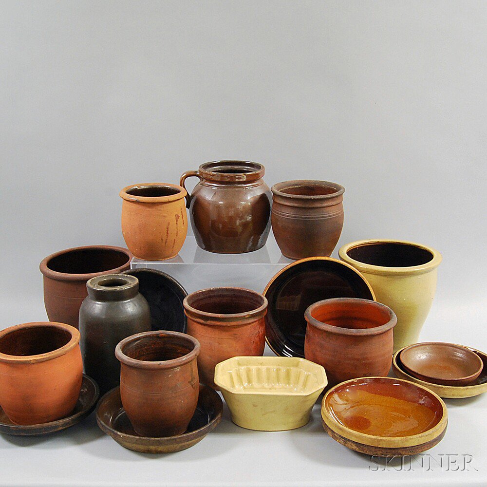 Appraisal: Nineteen Mostly Glazed Pottery Items including a yellowware food mold