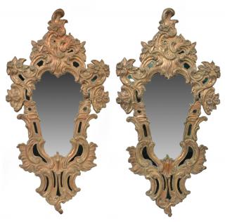 Appraisal: ITALIAN LOUIS XV STYLE SILVERED COPPER MIRRORS pair Italian Louis