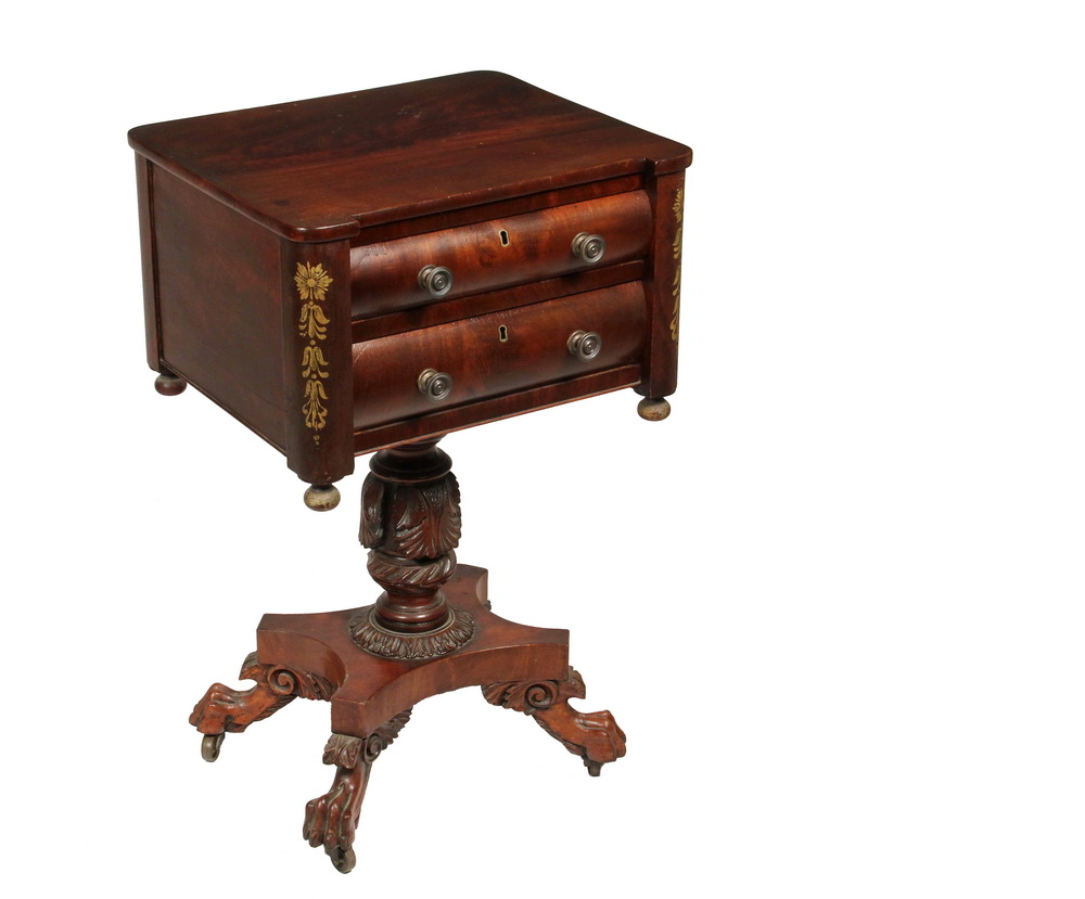 Appraisal: TWO-DRAWER FEDERAL STAND -Flame Mahogany Stand circa with convex drawer