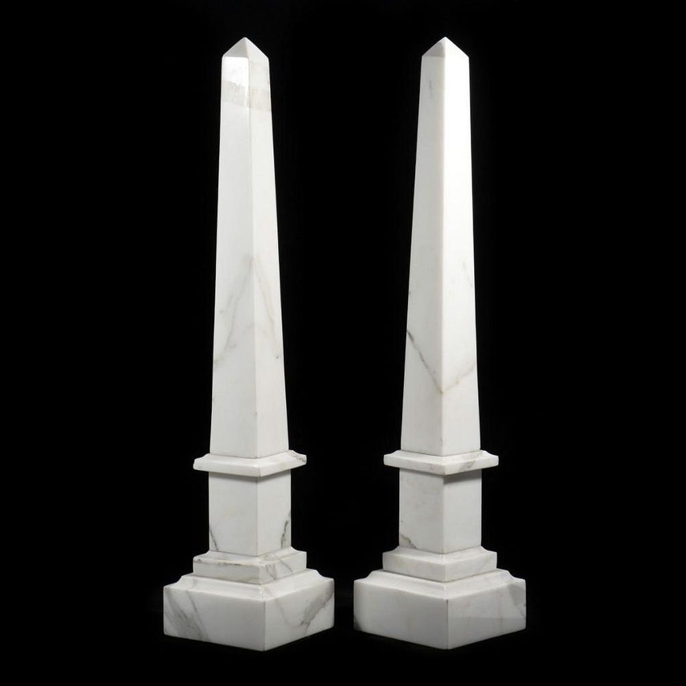 Appraisal: Pair of Neoclassical Style Marble Obelisks Each rising from a