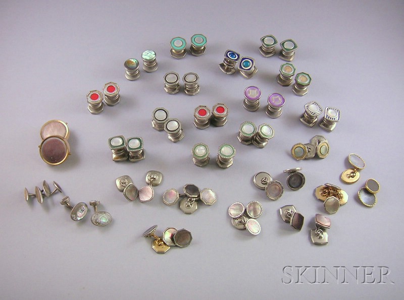 Appraisal: Approximately Twenty-six Pairs of Shell Mother-of-pearl and Enamel Cuff Links