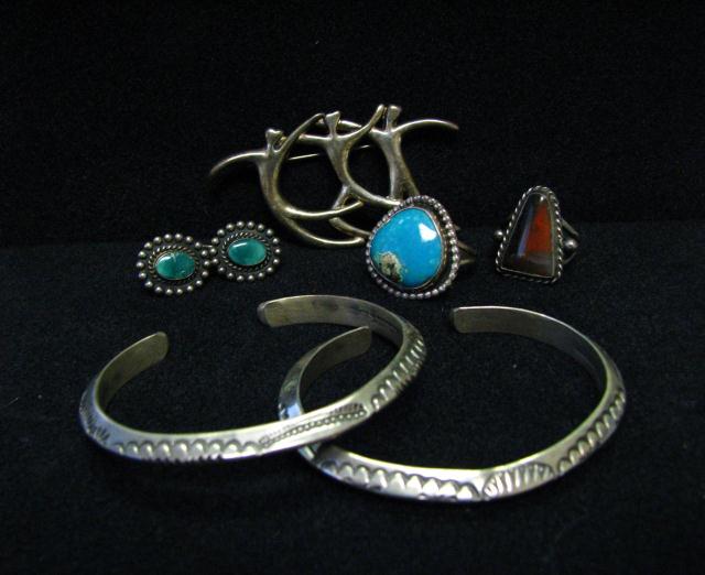 Appraisal: Group of Native American jewelry including silver and turquoise ring