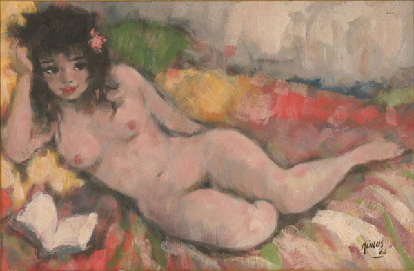 Appraisal: th century reclining nude female modern oil on canvas signed