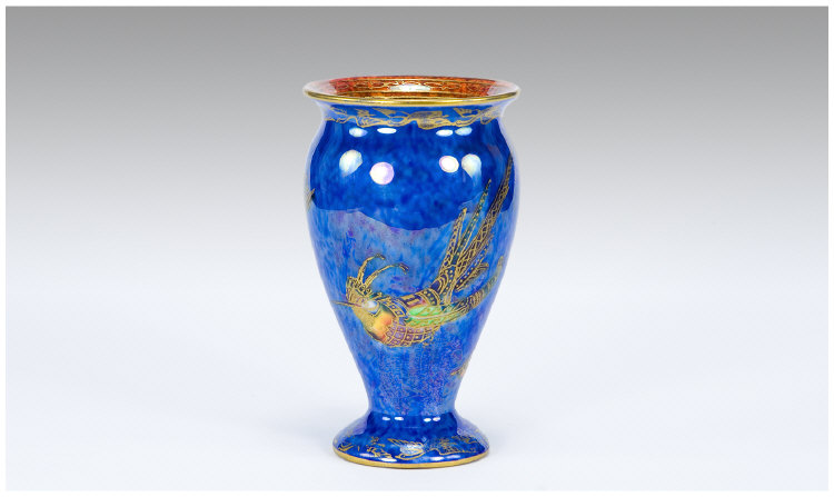 Appraisal: Wedgwood Lustre Vase 'Hummingbirds' on royal blue ground marks to