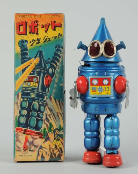 Appraisal: Japanese Tin Litho Cone Head Robot O B In original