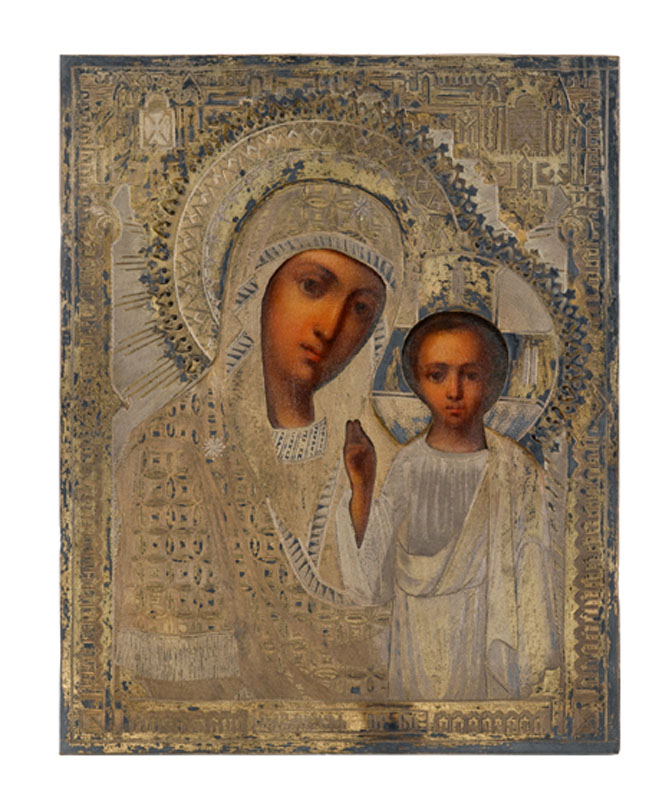 Appraisal: Russian icon MADONNA CHILD moscow With a silver gilt engraved