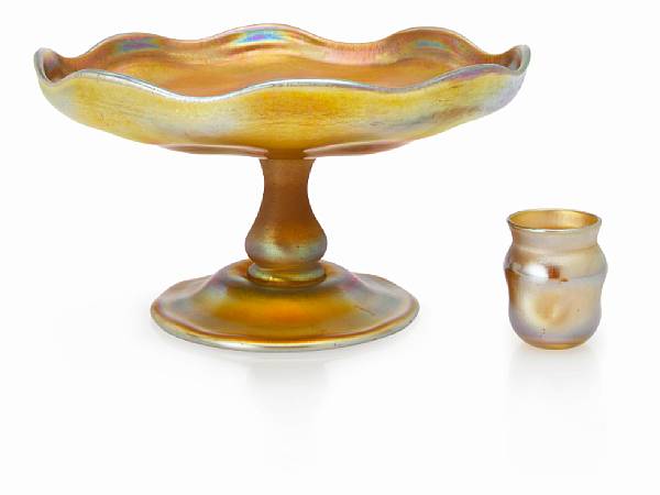 Appraisal: A Tiffany Favrile glass compote and shot glass early th