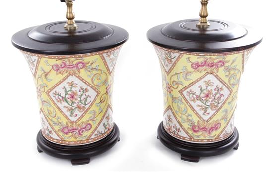 Appraisal: Pair porcelain urn-shaped lamps overall H pcs Provenance South Carolina