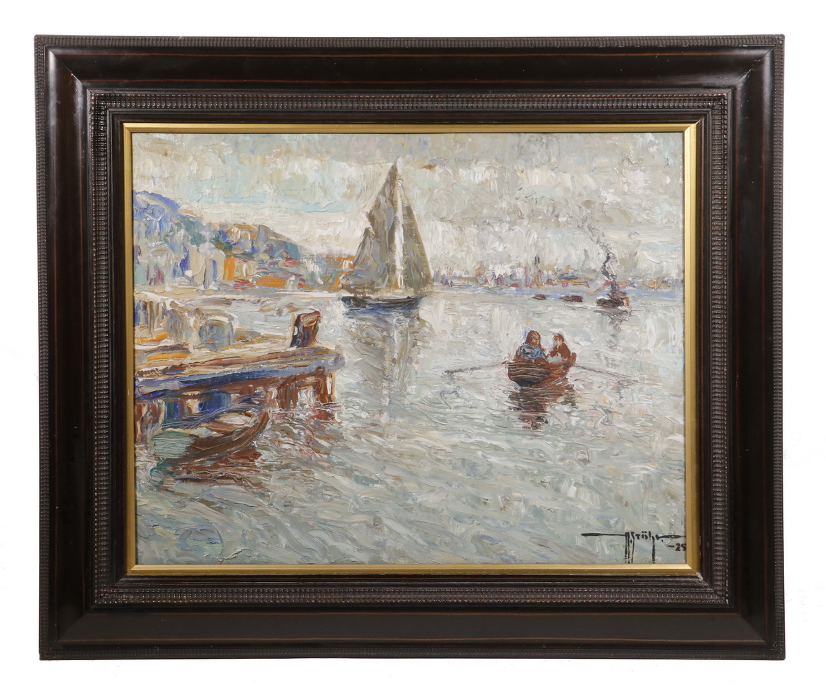 Appraisal: ALVIN STOHR SWEDEN - Harbor Scene with Men in Skiff