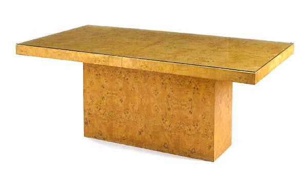 Appraisal: Milo Baughman American - dining table circa retailed Bullock's burled