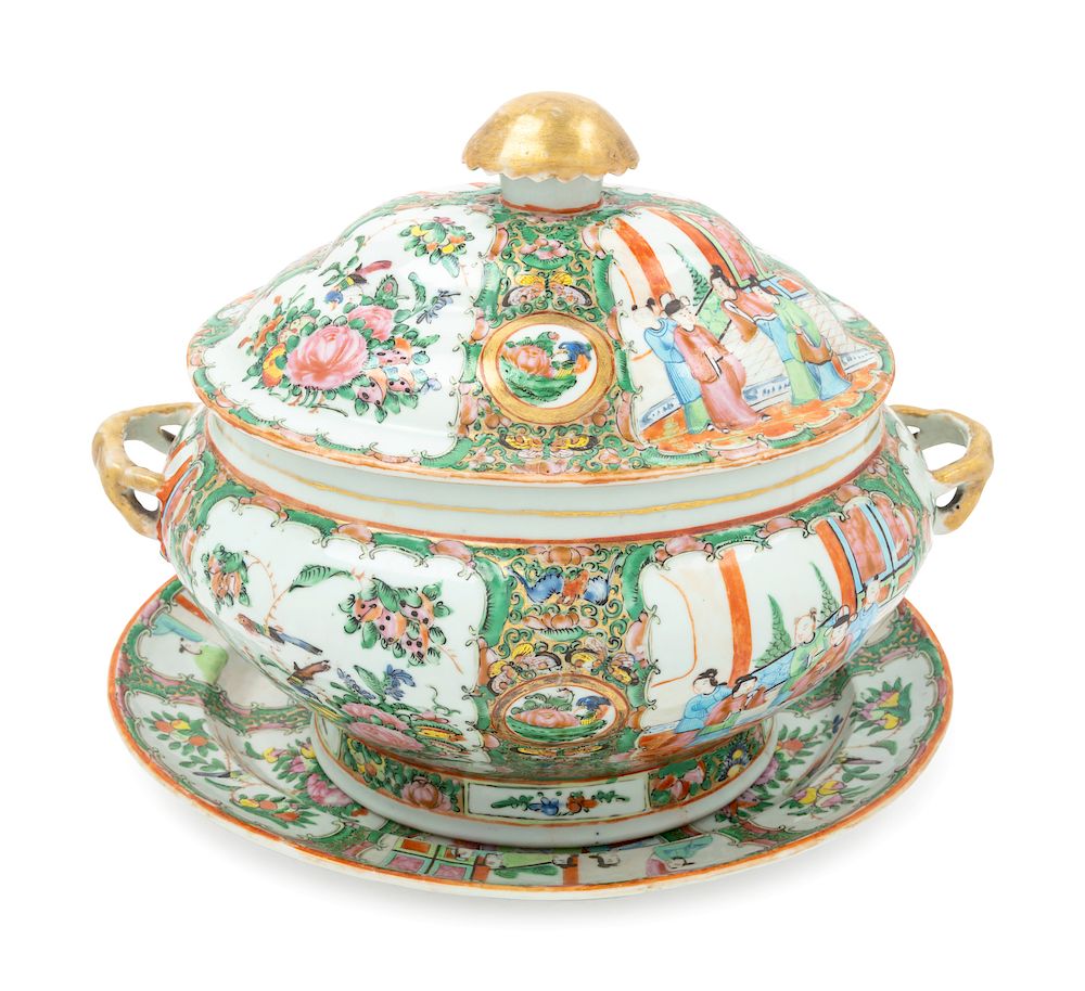 Appraisal: A Rose Medallion Porcelain Tureen and Underplate A Rose Medallion