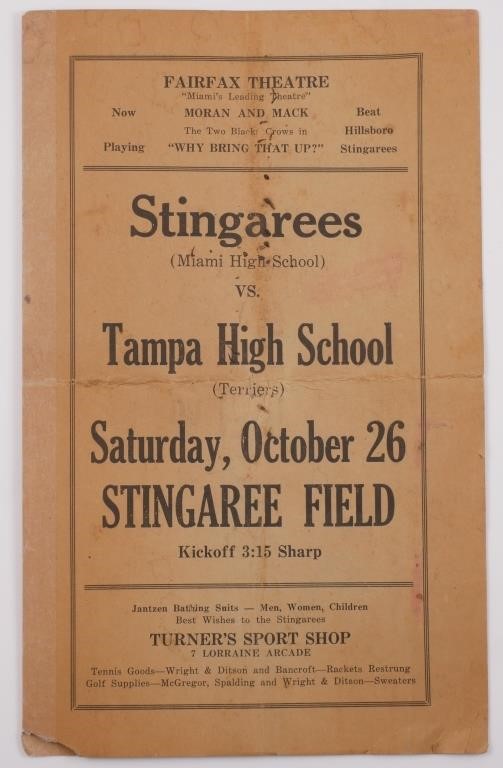 Appraisal: Oct was the football game between the Stingarees Miami High