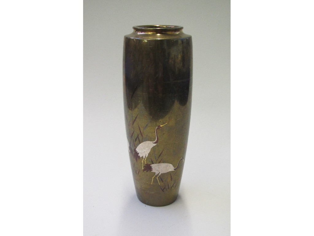 Appraisal: Japanese bronze vase decorated with a pair of cranes