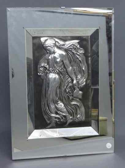 Appraisal: Art Deco mirrored frame with classical woman '' x ''