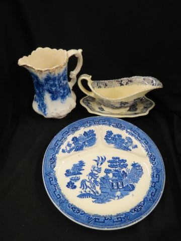 Appraisal: pcs Blue and White Ironstone Adams sauceboat and underplate pitcher