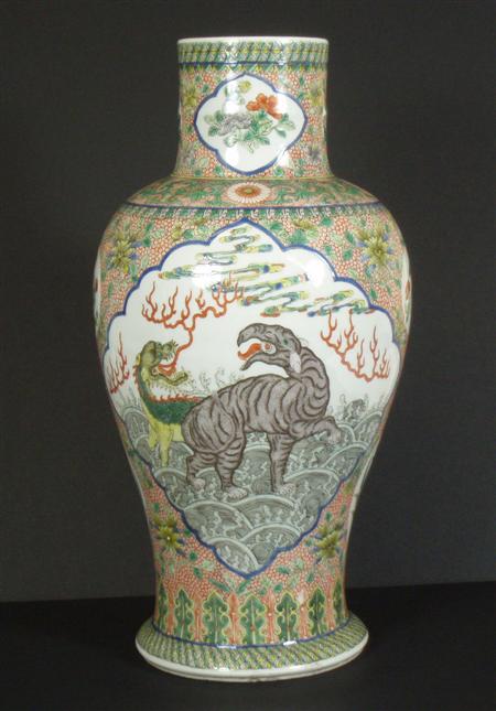 Appraisal: A large Chinese famille verte baluster vase decorated with panels