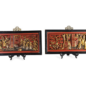 Appraisal: A Pair of Chinese Carved Red and Gilt Lacquer Framed