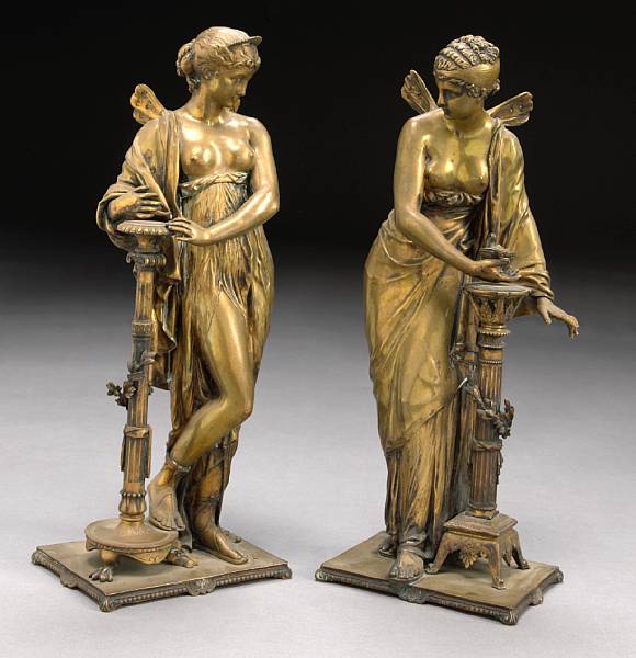 Appraisal: A pair of French bronze allegorical figures of maidens late