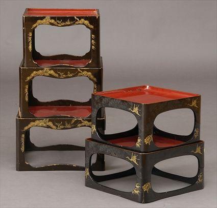 Appraisal: TWO SETS OF JAPANESE STACKING STANDS Each with gilt decoration