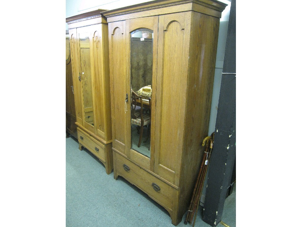 Appraisal: Oak mirror door wardrobe