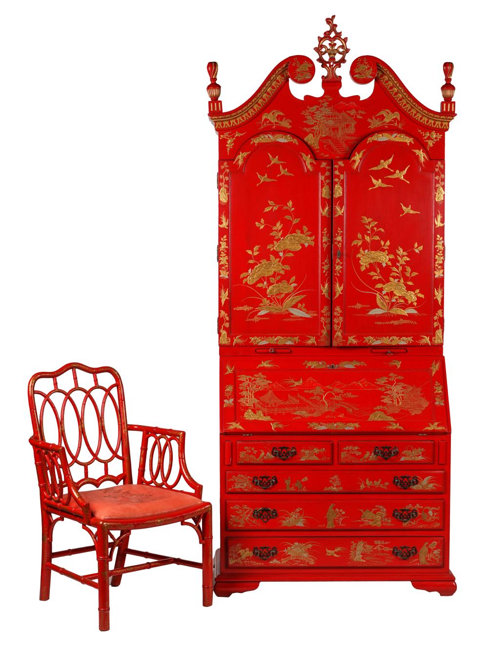 Appraisal: CHINOISERIE PAINTED SECRETARY CHAIRlate th century unsigned the secretary in