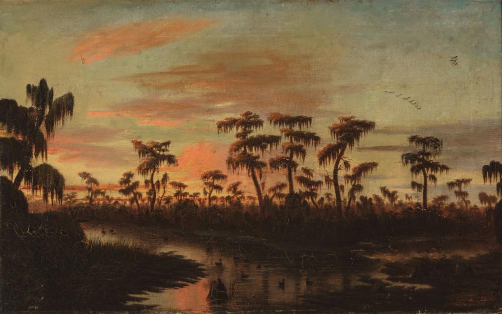 Appraisal: Louisiana School th c Ducks on the Bayou oil on