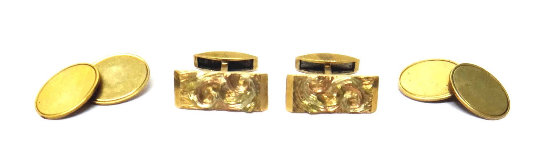 Appraisal: A pair of ct gold plain oval cufflinks Birmingham and