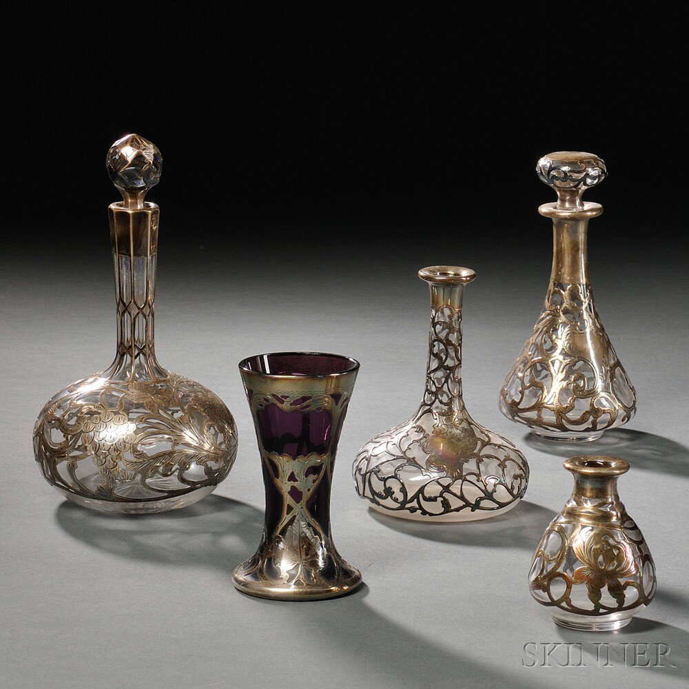 Appraisal: Five American Sterling Silver Overlay Vanity Items early th century