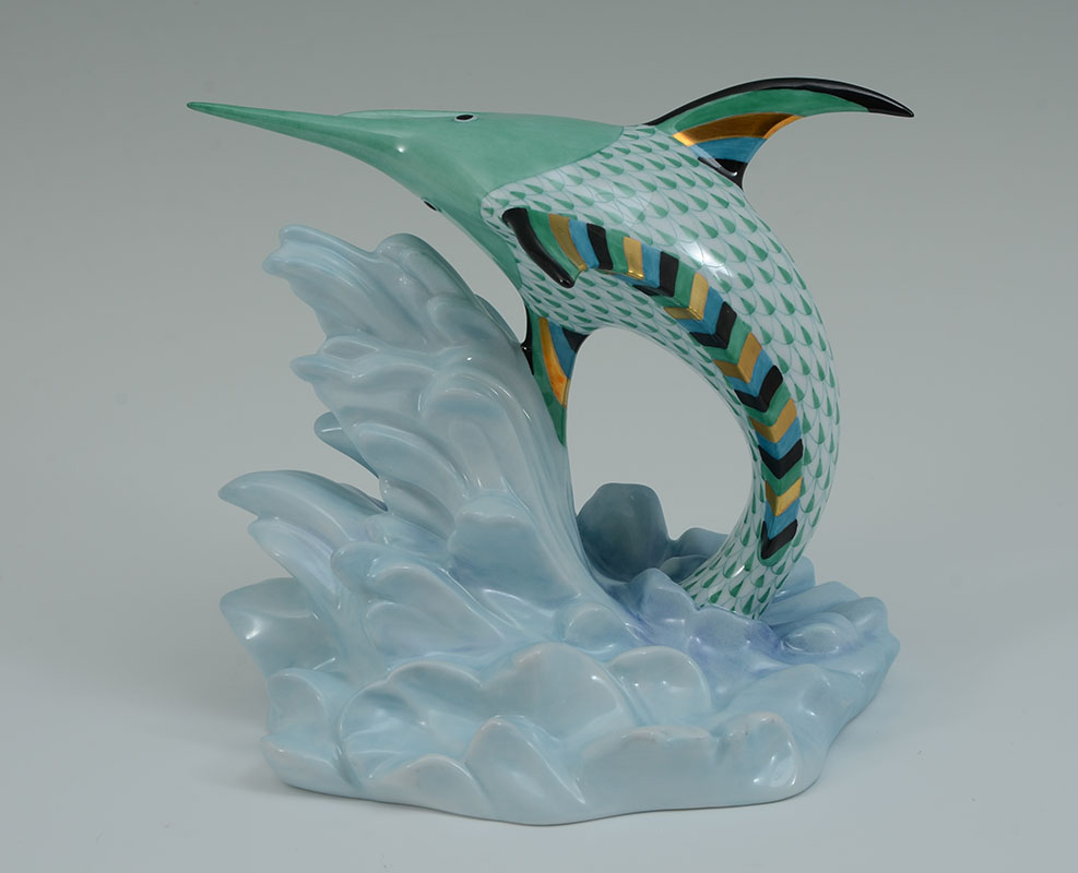 Appraisal: HEREND GREEN FISHNET MARLIN SAILFISH FIGURINE Herend porcelain figure of