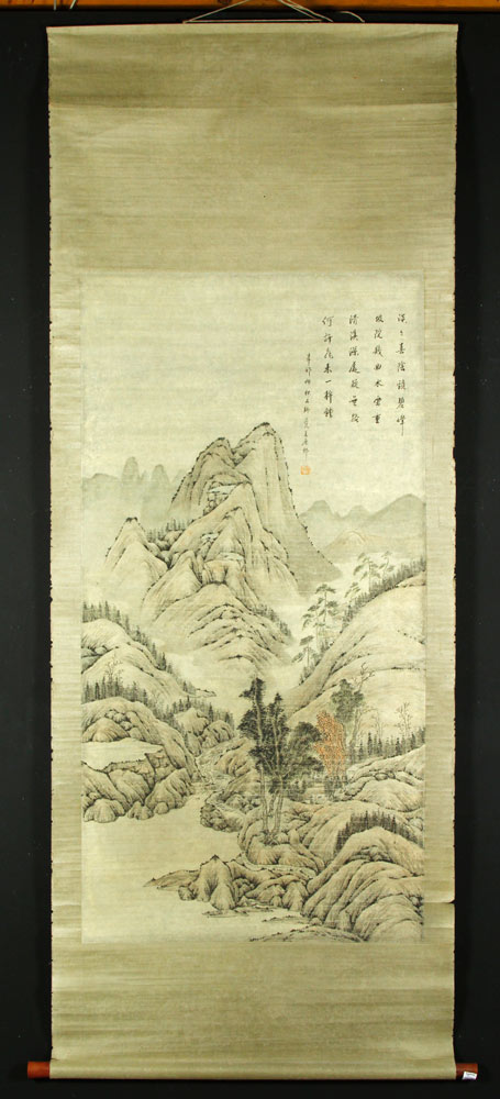 Appraisal: - Chinese Scroll Painting Scroll painting of mountain landscape signed