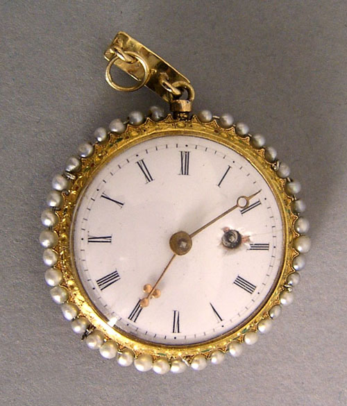 Appraisal: Swiss gold key wind pocket watch with enamel and seed