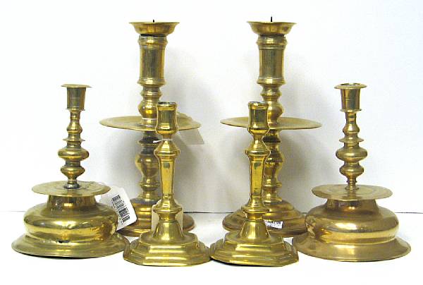 Appraisal: Three pairs of brass candlesticks th th century The first